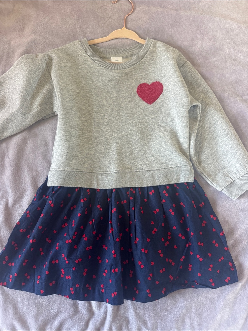 GAP Girls Grey Sweatshirt Dress with Navy Skirt and Pink Heart